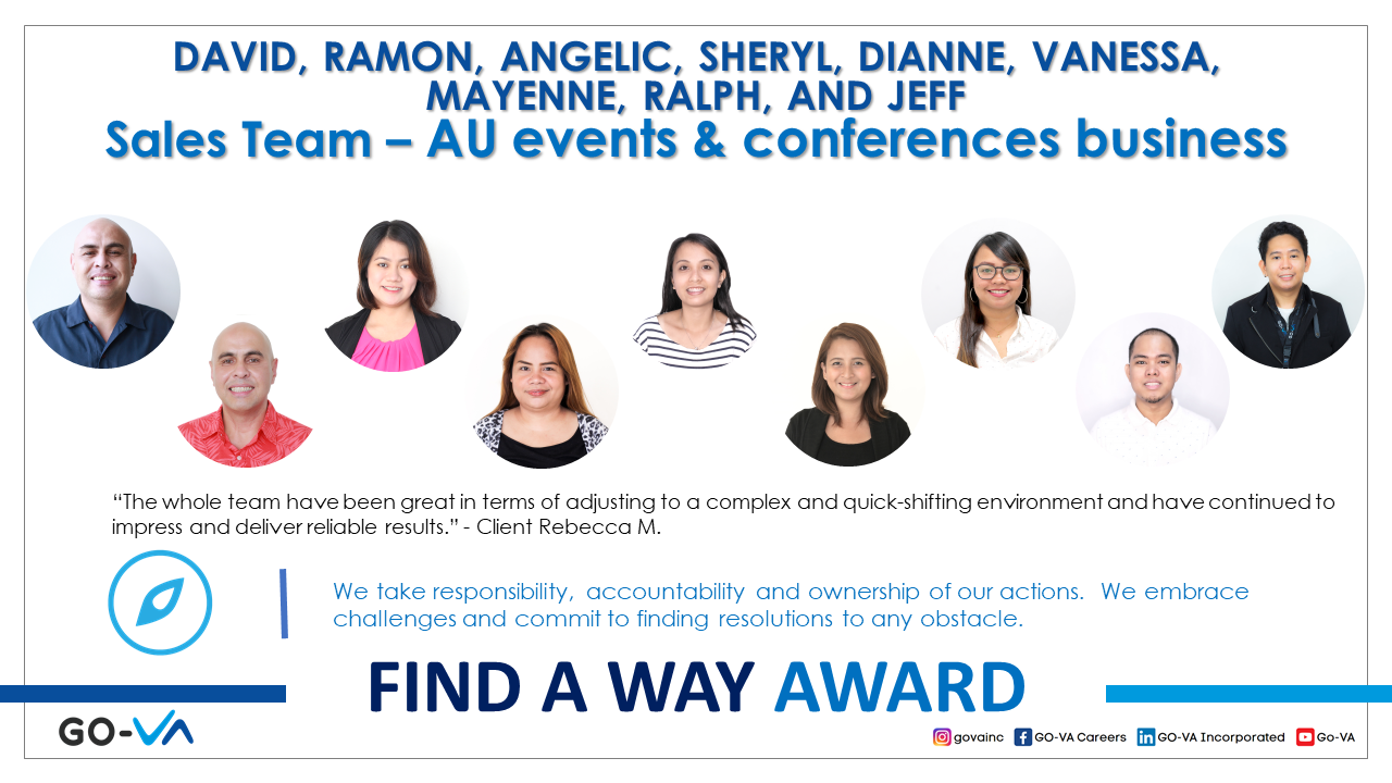 AU Sales Team For Events and Conferences Business - Find A Way Awardee